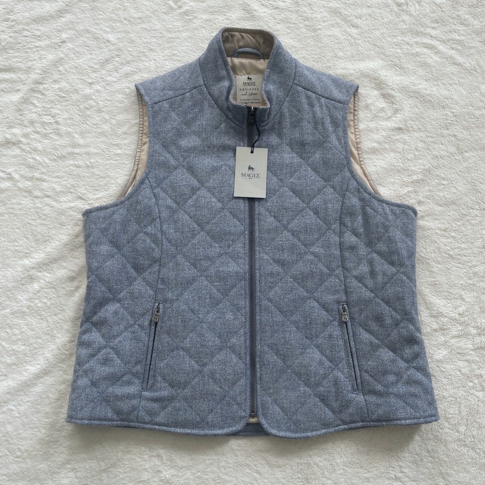 Magee 1866 Womens Lizzie Gilet Blue Donegal Tweed Quilted Vest Ireland 55075 Med